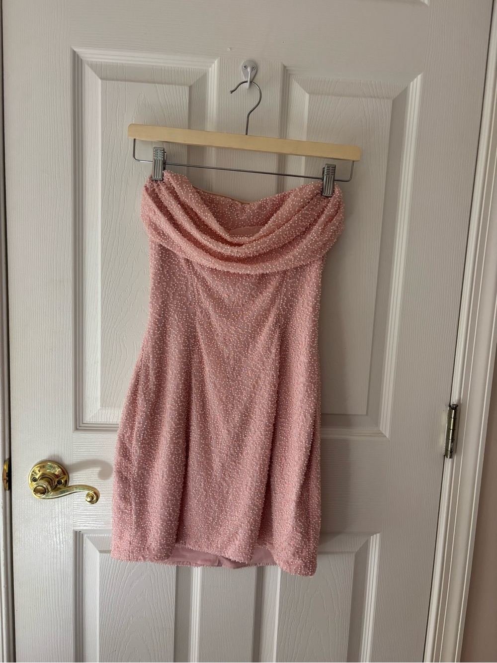 Oh Polly Blush Pink Strapless Sequin Mini Dress